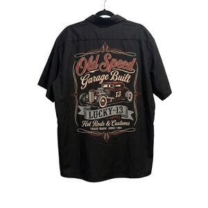 Lucky 13 Old Speed Garage Built Hot Rod Work Shirt Mens XXL Black Red Kap SP24BK